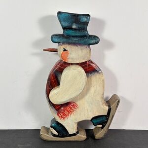 La Petit Coquillage Nantucket Wooden Ski Snowman Folk Art 10”